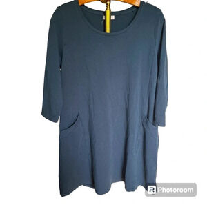 J JILL ~ Pure Jill Pima Cotton Blend Blue Grey Dress with Pockets